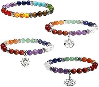 Eigso 7 Chakra Bracelet Set for Women Men Lucky Lava Rock Stone Meditation Beads with Reiki Healing