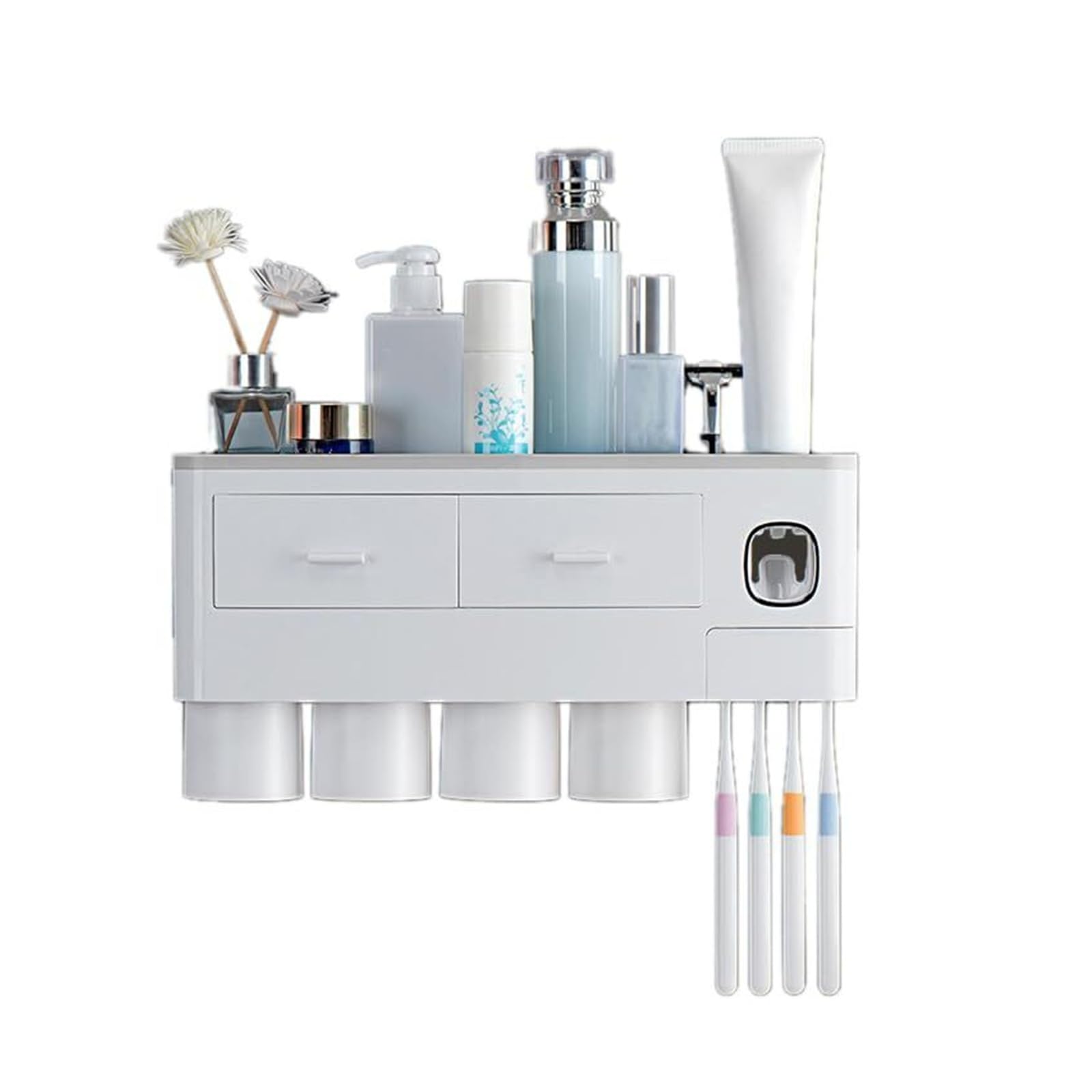 Makeup Brush Holder Wall Mounted Toothbrush Shelf Storage Rack With Toothpaste Dispenser Toothbrush Organizer