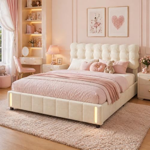 JiaOyu Letto imbottito 140 x 190 cm, con illuminazione a