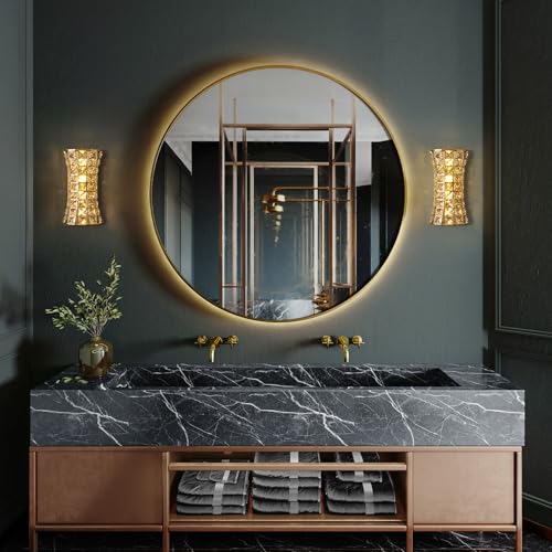Image of Crystal Wall Sconces,Modern Wall Light Fixtures for Living Room Bedroom Bathroom Hallway Doorway Stairway,Bedside,Tricolor Vanity Lighting Fixture