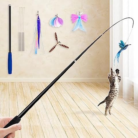 JXFUKAL 2025 Latest Cat Toys, 2 in 1 Spring Cat Wand Toy with 2PCS Ultra-Long Cat Teaser, 4PCS Spring Steel Wire & 5PCS Feather Refills for Kitty Kitten Indoor Cats Cat Accessories Cover