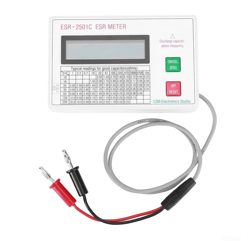ESR DCR-Kondensator-Tester, digitales Messgerät, 0–25 Ω Bereich mit Messleitungen, Clip für Leiterplattenreparatur, Elektronik