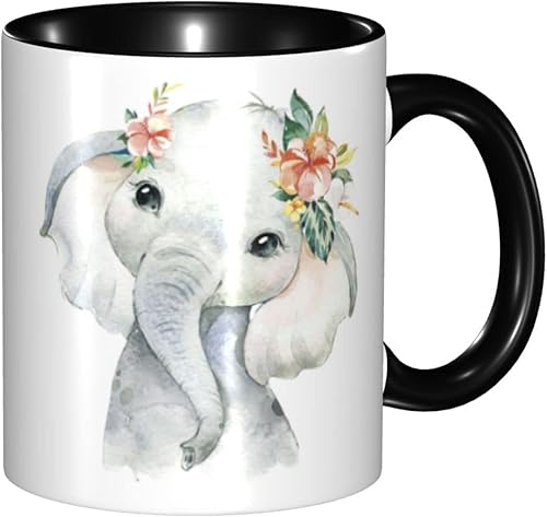 LKUZLOH Bonita taza de café con diseño de elefante en acuarela, regalo para mujeres, hermanas, taza de cerámica de 11 onzas, novedad para compañeros