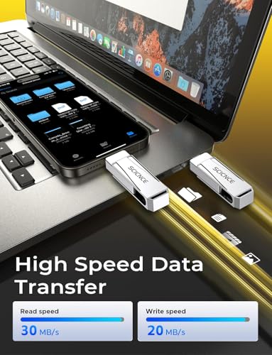 Image of 128GB Flash Drive Intended for iPhone, USB Memory Stick Storage Backup for Photos Videos, Plug and Play No APP Required, Compatible with iPhone iPad Android and Computers (Metal Silver)