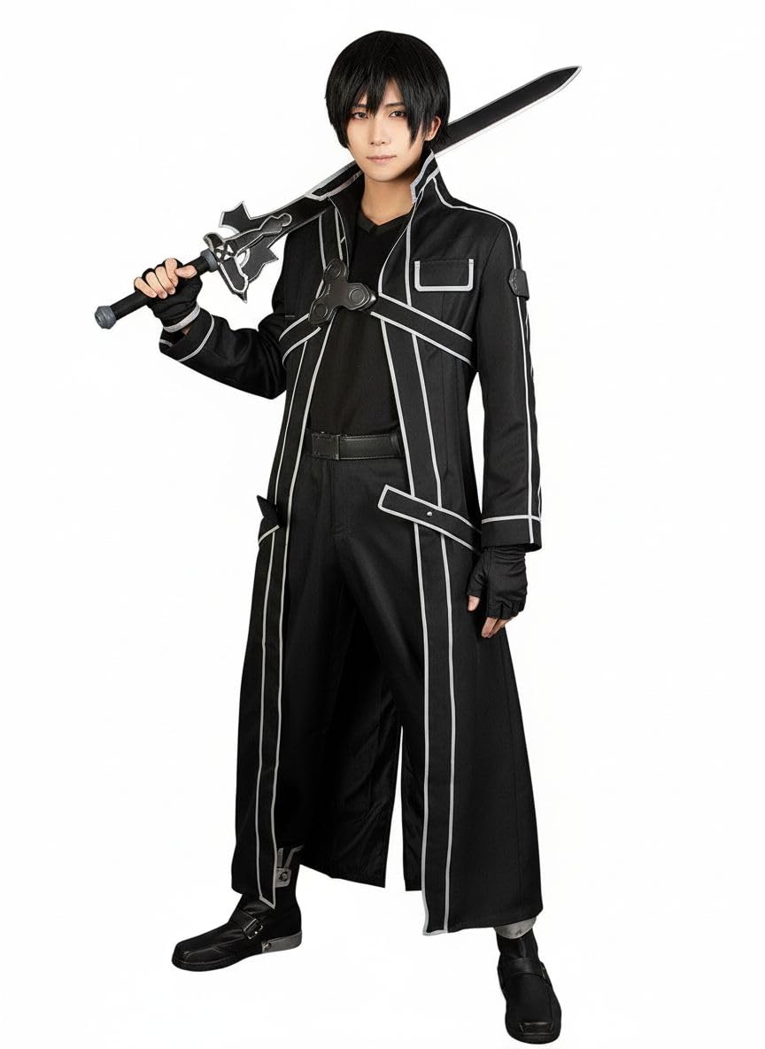 Cosfun Men's Anime Cosplay Costume Full Outfit Black Leather Uniform mp003071
