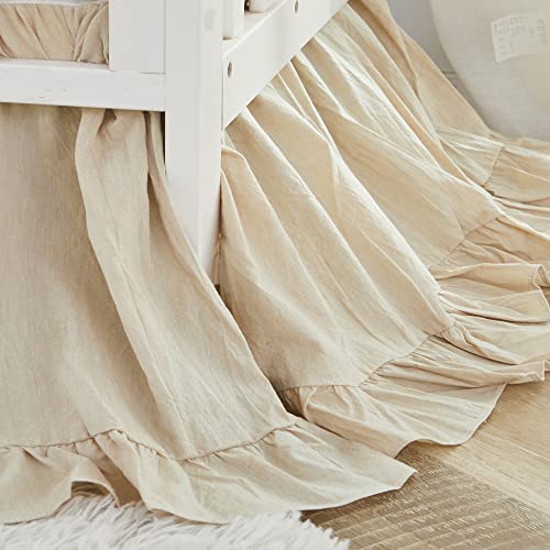 Image of Brandream Boho Bohemian Girl Baby Nursery Crib Bed Skirt Dust Ruffle - Neutral Solid Color Beige Farmhouse Chic 100% Washed Cotton Ruffle