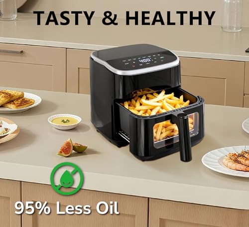 Image of Air Fryer 4QT with Clear Window, Multiple Operation Airfryer Non-Stick Basket Dishwasher Safe, Square Airfryer, Air Fry, Roast, Reheat, Dehydrate, Bake, Steam, 400F Rapid Air Crispy Technology, Black