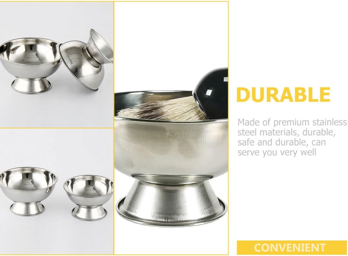 CHILDWEET Men’s Stainless Steel Shaving Bowl Set with Footed Mug 11cm Large Shave Soap Bowl for Household Use and Travel Men’s Shaving Equipment