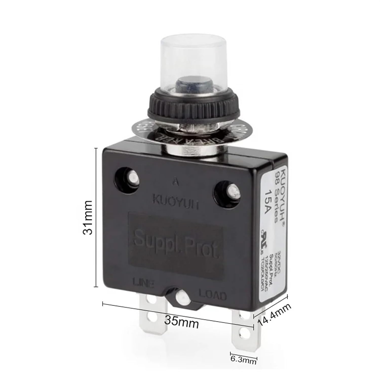 98 Series 15A Manual Reset Thermal Overload Protector Switch 3A-50A Straight pin Screw pin Mini Circuit Breaker (Color : with Cap, Size : 4A)