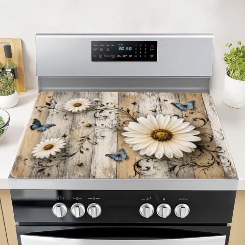 Image of Rustic Daisy Stove Top Cover, 28x20 inch Rubber Cooktop Mat