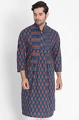 Image of VASTRAMAY Men's Navy Blue Cotton Kurta