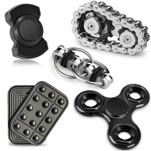 5 Pcs Fidget Toys Adults & Teen Metal Fidgets Spinner Magnetic Slider Cool Gadgets Office Desk Toy Stress Relief Sensory Items for Autism ADHD Anxiety Stocking Stuffers for Adult Men Teen Gift