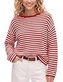 Yimoon Boatneck Striped Sweater Women Cable Knit Pullover Sweater(Red-XL)