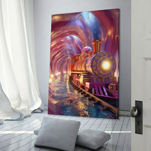 Impression sur toile Train Starry Night tableau décoration maison 12x18inch