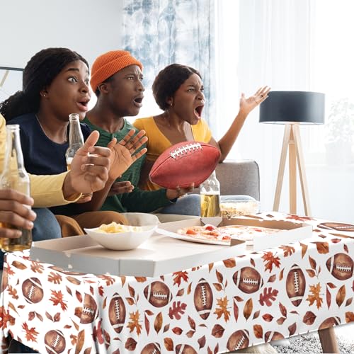 Image of CMUSKO 3Pcs Football Tablecloths-Fall Football Themed Party Decorations Autumn Maple Leaves Sports Game Rectangle Plastic Table Covers
