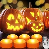 SOLLED 6-Pack Halloween LED Pumpkin Lights - Flickering Flameless Candles with Remote Control and Timer, Jack O' Lantern Lights Battery Operated for Halloween