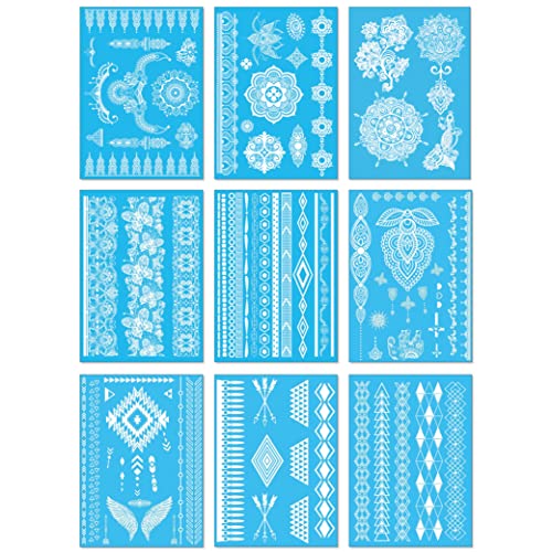 White Lace Temporary Tattoos For Women Teens Girls - 9 Sheets White Lace Fake Stickers - Bride Wedding Cool Tattoo Designs Jewelry Tattoos - 100+ White Flash Realistic Waterproof Transfer #TOP16