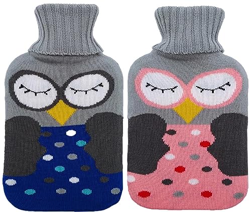 2 Stück Wärmflasche mit Bezug, 1 Liter Wärmflaschen Wärmflaschebezug Strickbezug Abnehmbarer und Waschbarer Wärmebeutel mit Gestricktem Bezug...
