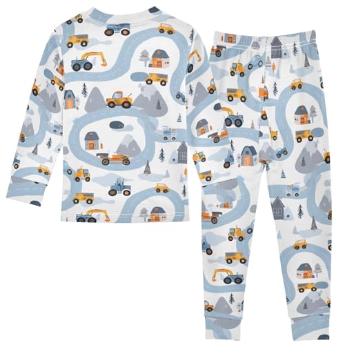 Cartoon Pajamas Set Blue Road Vehicle Pattern Long Sleeve PJs Cotton Jammies Sleepwear Top and Pants2