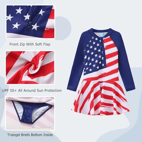 Image of Aisyee Girls One Piece Swimsuits Swim Dress for Girls Long Sleeve Rash Guard Bathing Suits Hawaiian Skirt Swimwear 3-16 Years