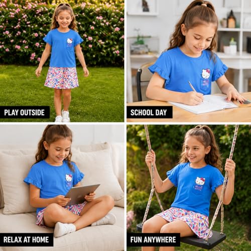 Image of Hello Kitty Girls Skort Set - 2 Piece Graphic Crewneck Top and Short Skort Cute Outfit Set (Sizes: 2T-12)