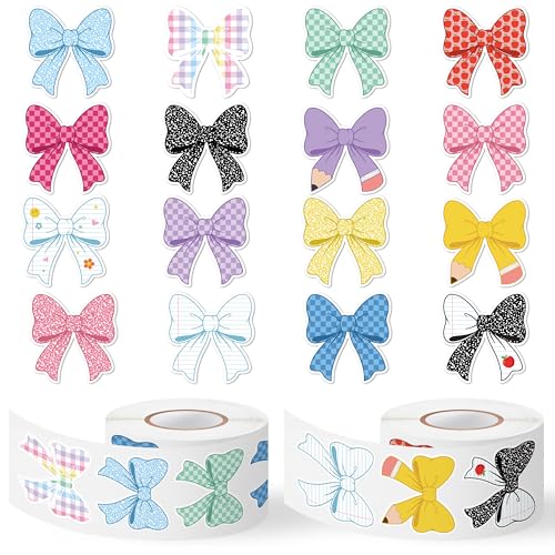 Image of Back School Bow Stickers - 16 Design Waterproof Vinyl Self Adhesive Decals with Cute Ribbon Pattern for Laptop Notebook Scrapbook Water Bottle Classroom Door Teacher Reward Chart Party Favor