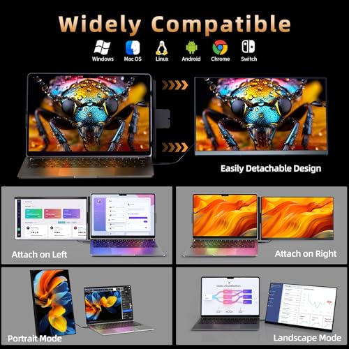 Image of Laptop Screen Extender 15.6 inch 120% sRGB - FHD 1080P IPS Dual Laptop Monitor Extender with Detachable Screen, Second Monitor for 13 inch-17.3 inch Laptops, Plug-Play for Windows Mac Android Chrome