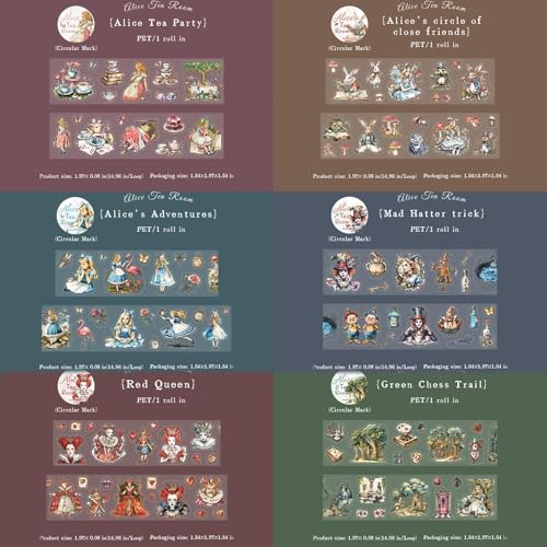 Image of 6 Rolls PET Tape Stickers for Journaling,Alice Fairy Washi Tape Stickers for Scrapbooking Supplies,Junk Journal,Phone Case,Photo Frame,Calendar,Cups(Spring)