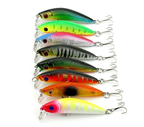 LENPABY Pack of 8 Hard Plastic Minnow Fishing Lures Crankbaits Bass Trout Carp Catfish Fishing Baits Pesca Tackle 7cm/2.76