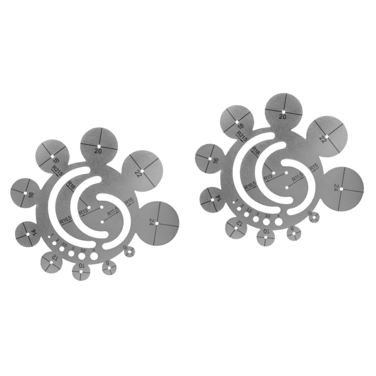 Uonlytech 2 Piezas regla de cuero esquina regla curva para coser redondo redondeado cortar plantillas de formas para dibujar creador de dibujos circulares plantilla redonda Metal