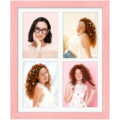 Image of DUENPY 12x16 Picture Frame 5x7 Collage Picture Frame Displays Four 5x7 inch Photos or 12x16 (Without Mat) for Available Horizontal Wall Mounting Display and Vertical Pink