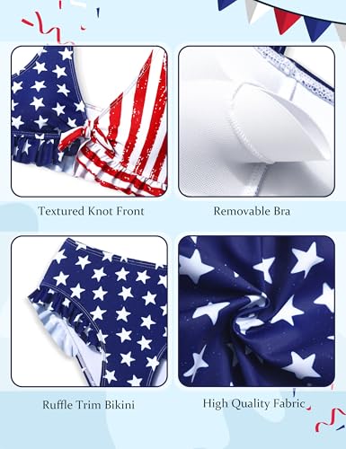 Girls Swimsuit Two Piece Bikini Set Textured Knot Front Girls Bathing Suit Ruffle V Neck Solid Color Girls' Swimwear4