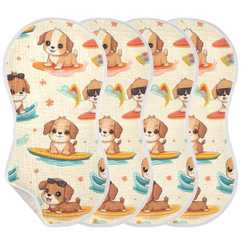 Bolaz Baby Burp Cloths 2 Pack,Surfboard Dog Pattern,Feeding Cloths Face Towel Super Absorbent Soft Cotton Burping Rags Feeding Bibs2