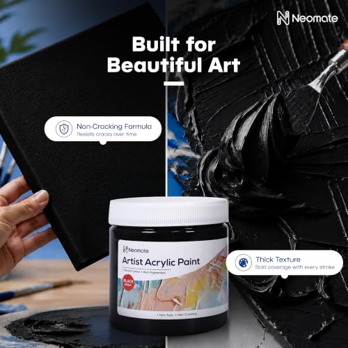 Image of Neomate Acrylic Colour Black 500ml | Art & Craft, DIY, Rich Pigment, Non-Craking Paint for Canvas, Wood, Leather, Earthenware, Metal | Ideal for school projects, Hobbyists, Artists