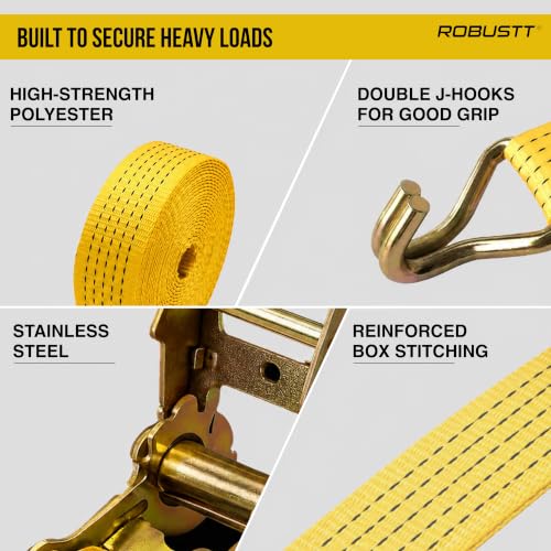 Image of Robustt Lashing Belt (50mm x 10mtr)- Pack of 1 | Yellow | Heavy-Duty Ratchet Belt | Weatherproof with Double J Hooks | Wear &Tear-Resistant Cargo Strap for Luggage & Vehicle Tie Downs