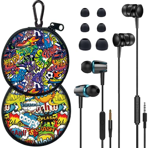 GOGOSINIS 2 Packs of Earbuds Set with Case for Kids for School, Wired Headphones with Case and Small Size Ear Tips, Ear Buds with Cute Case, Earphones for Phone and PC Laptop (Abstracts)