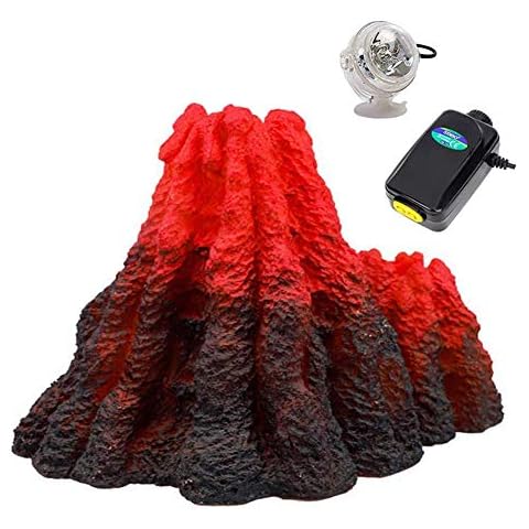 S-Lifeeling Tank Decoration Volcano Ornament Lava Explosion Look Aquarium Decorations with Multi-Color LED Spotlight for Fish Tank (L) Cover