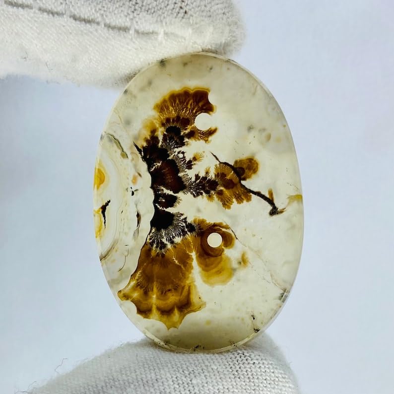 Cabochon ovale en agate dendritique naturelle 31x21mm pour création bijoux DIY - 5
