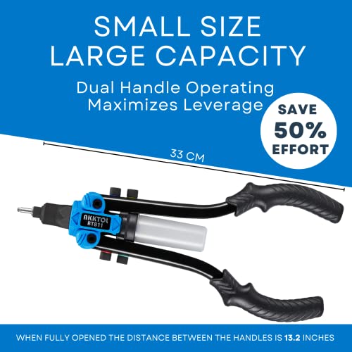 Akktol Rivet Gun, 1/4" Pop Rivet Gun Kit With 210Pcs Rivets, Heavy Duty 13" Hand Riveter Kit With 5 Nosepieces For Metal, Gutter & Automotive #TOP2