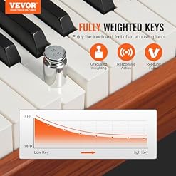 VEVOR Piano numérique, 88 Touches entièrement pondérées, Ensemble Piano à Clavier électrique Portable avec Haut-parleurs, Support de Piano à 4 Pieds avec Casque, Bluetooth, USB, MIDI, pour débutants – Image 2