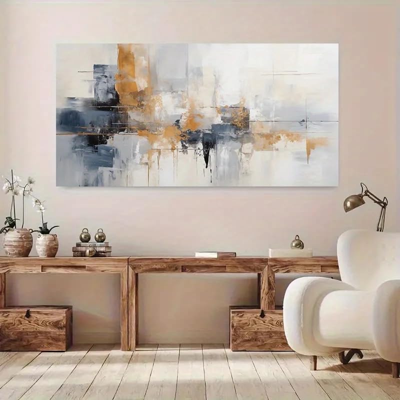 Cuadro abstracto beige para renovar paredes vacías, lienzo moderno dorado que ilumina salones oscuros