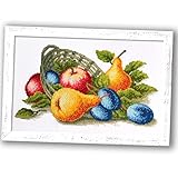 Povitrulya Fruit Basket Cross Stitch Kit for Adults – Counted Still Life Embroidery Kit with Juicy Fruits – 14 Count Aida, Easy DIY Needlework for Home & Kitchen Décor