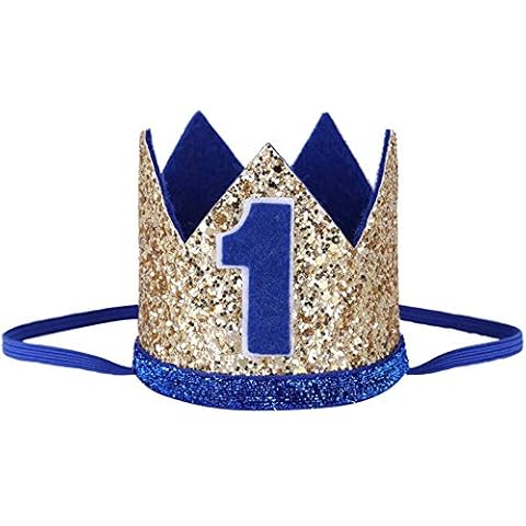 TACKMETER Baby Boys Girls Frist 1st Birthday Hat Sparkly Prince/Princess Party Accessories Crown Tiara Hat Photo Shoot Prop (Gold) Cover
