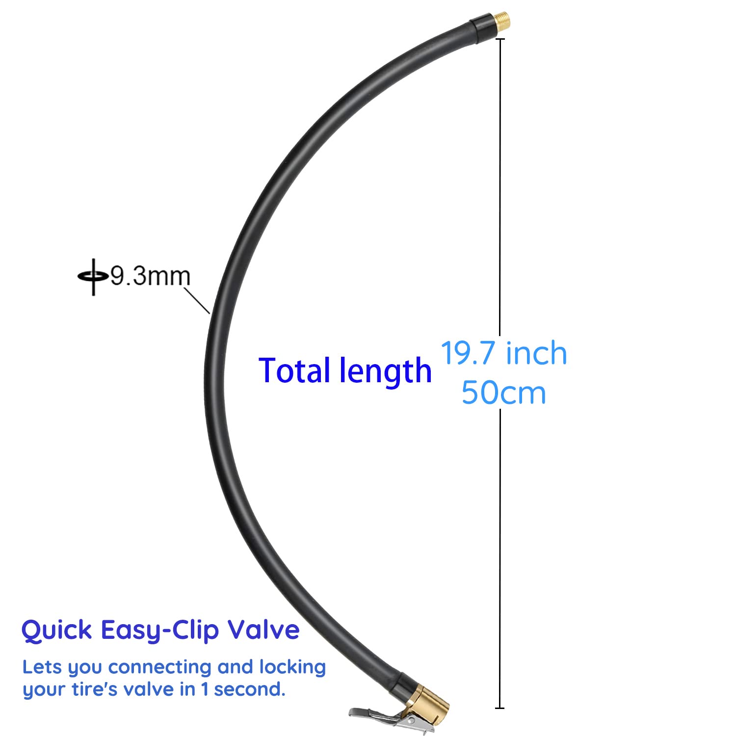 sciuU 50cm Tubo Prolunga di Gomma Flessibile della Pompa di Gonfiaggio, Compatibile con Xiaomi Compressore Digitale Portatile, Tubo di Estensione per Pneumatici Auto Bicicletta Motociclo Pneumatici