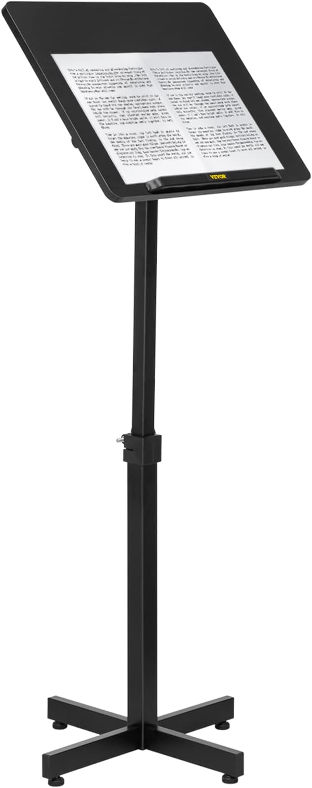 VEVOR Lectern Podium Stand, Height Adjustable Laptop Table, Portable Presentation Standing for Classroom, Office, Church, Tilting Desktop with Edge Stopper, Black