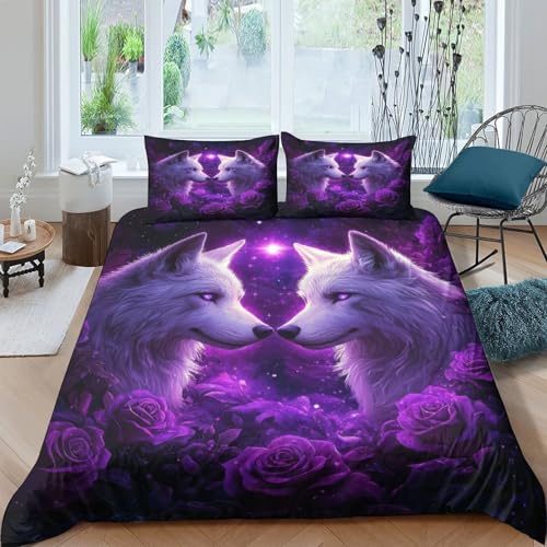 Parure de lit loup violet 140x200cm en microfibre haute densité - 4