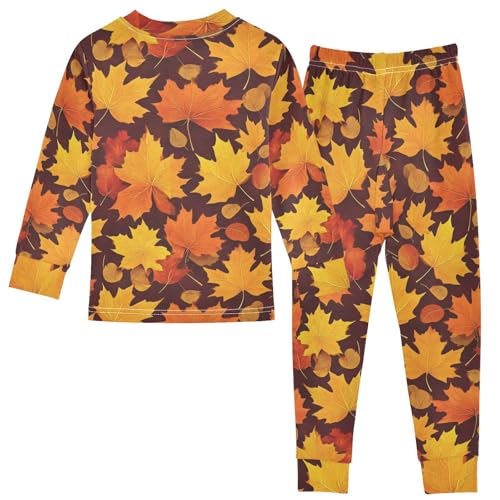 Pajama Sets Long Sleeve Autumn Leaves Pattern Print Soft Comfy Sleepwear 2 Piece PJS 3-8T3