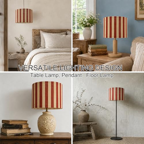 Image of bamboo lamp shade modern decorative red stripe groovy unique Lamp Replacement Accessories E27 size 30x23cm (red)