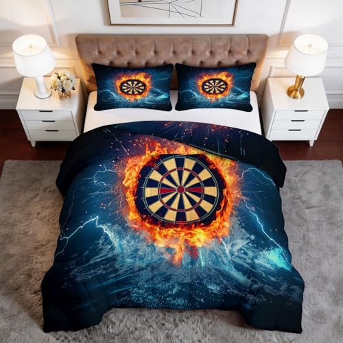 Genérico Azul Oscuro Edredón Nórdico Arte Deportes Dardos Trapunta con Acolchado en Diamante, Microfibra Premium, Suave y Transpirable – Todo en Uno, Set de Ropa de Cama 220 x 220 cm 3 Piezas