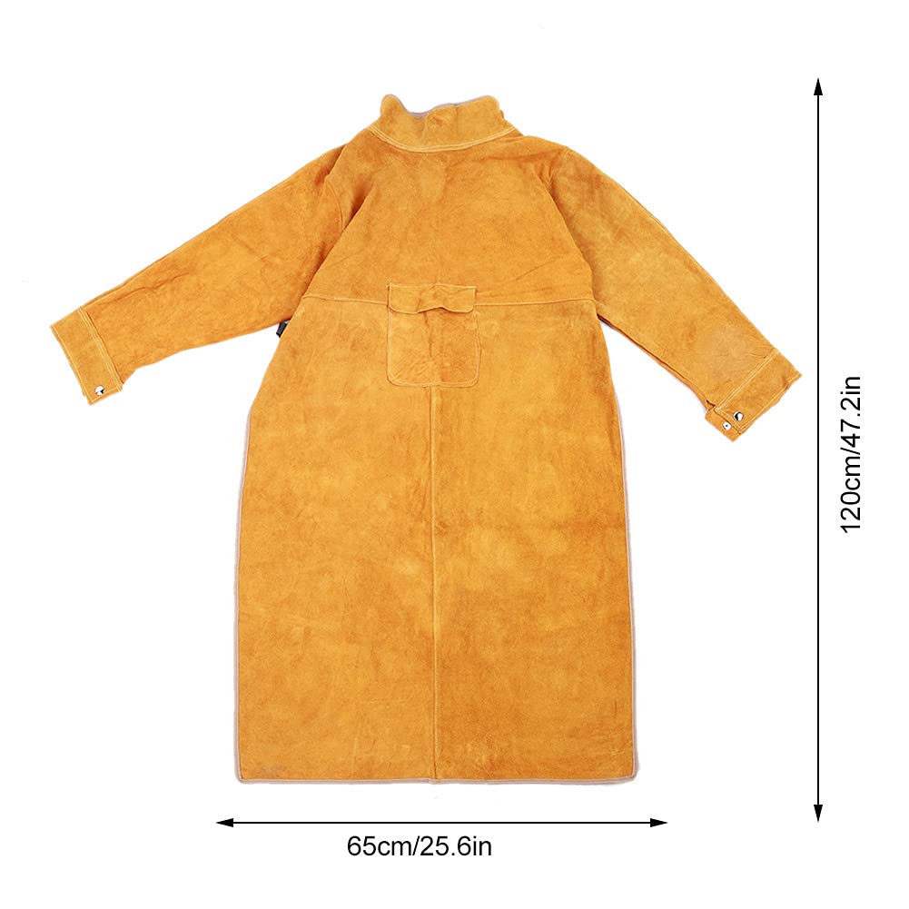Delantal de soldadura de cuero con manga, Delantal de cuero de vaca para soldador para hombres y mujeres, Chaqueta de soldadura resistente, con mangas y cuello, Delantal de